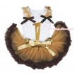 White Baby Pettitop Goldenrod Ruffles Brown Bows & 1st Sparkle Gold Birthday Number Painting & Goldenrod Brown Newborn Pettiskirt NG1791